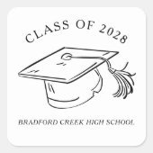 Modern Graduate Cap Doodle Class of Graduation Vierkante Sticker (Voorkant)