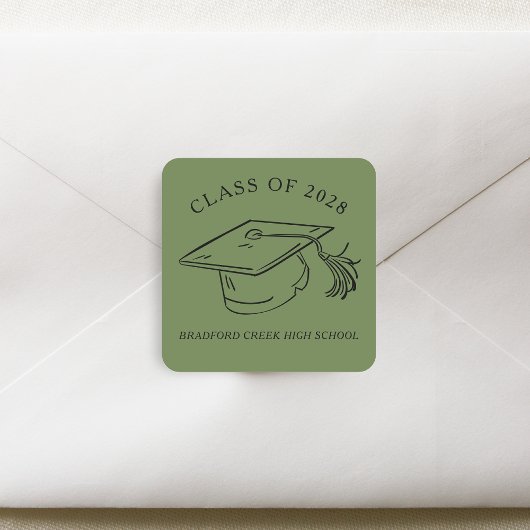 Modern Graduate Cap Doodle Class of Graduation Vierkante Sticker