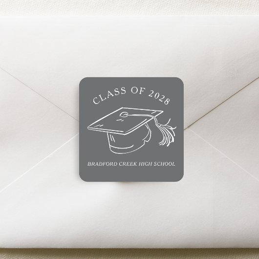 Modern Graduate Cap Doodle Class of Graduation Vierkante Sticker