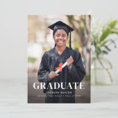 Modern Graduate Elegant Black Two Photo Graduation Aankondiging (Staand voorkant)