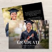 Modern Graduate Elegant Black Two Photo Graduation Aankondiging