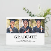 Modern Graduate Elegant White 4 Photo Graduation Aankondiging (Staand voorkant)