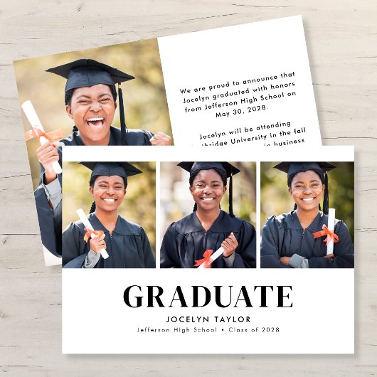 Modern Graduate Elegant White 4 Photo Graduation Aankondiging