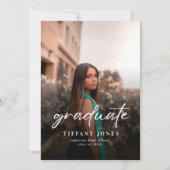 Modern Graduate White Script 4 Photos Graduation   Kaart (Voorkant)