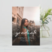 Modern Graduate White Script 4 Photos Graduation   Kaart (Staand voorkant)