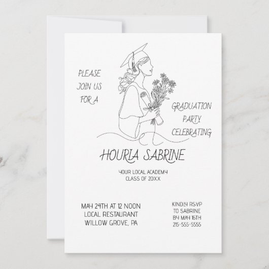 Modern Graduation Black & white line art graduate  Kaart (Voorkant)