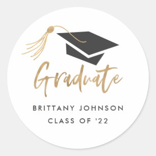 Modern Graduation Cap and Tassel Gold Foil Ronde Sticker