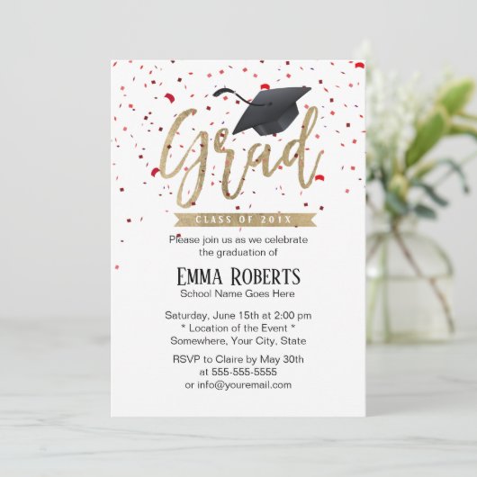 Modern Graduation Cap & Confetti Graduation Party Kaart (Staand voorkant)