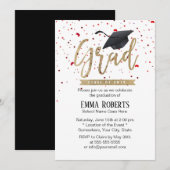 Modern Graduation Cap & Confetti Graduation Party Kaart (Voorkant / Achterkant)