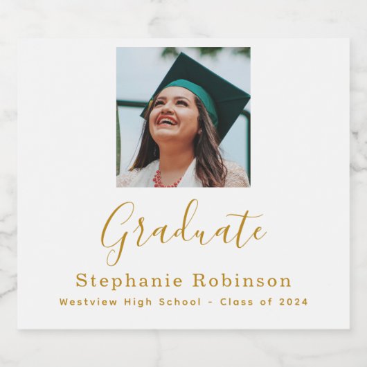 Modern Graduation Party 2024 foto goud Sparkling Wijnetiket (Enkel label)