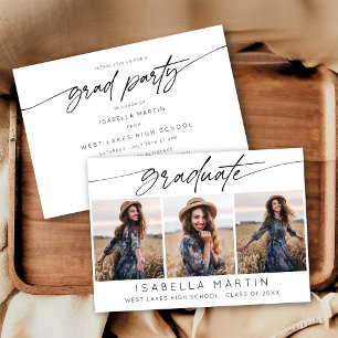 Modern Graduation Party 3 Photo Collage Script Kaart