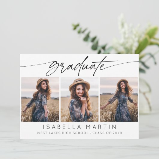 Modern Graduation Party 3 Photo Collage Script Kaart (Staand voorkant)