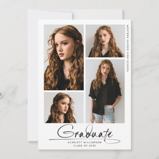 Modern Graduation Party 4 Fotocollage Script Kaart (Voorkant)
