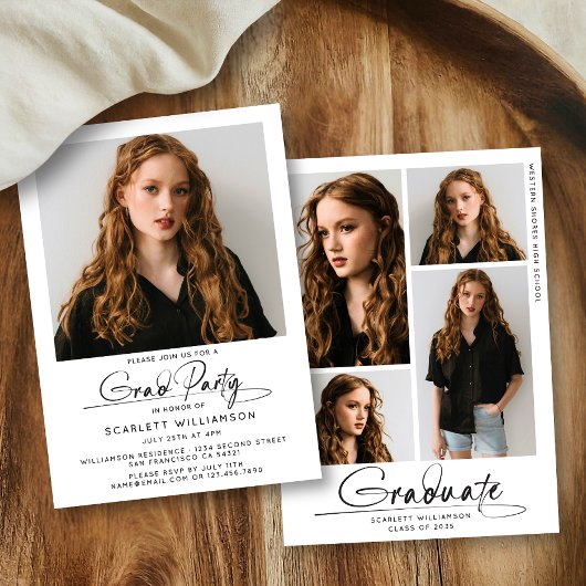 Modern Graduation Party 4 Fotocollage Script Kaart