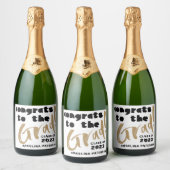 Modern Graduation Party Black & Gold Sparkling Wijnetiket (Flessen)