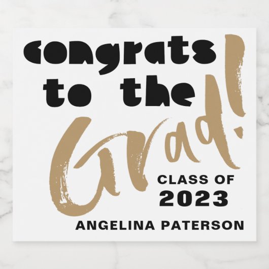 Modern Graduation Party Black & Gold Sparkling Wijnetiket (Enkel label)