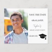 Modern Graduation Party guy Save the Date card (Voorkant)