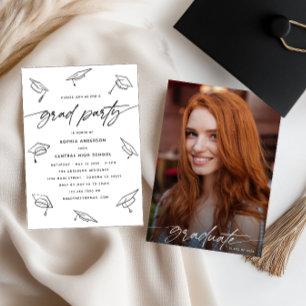 Modern Graduation Party Hand getrokken Doodle Foto Kaart