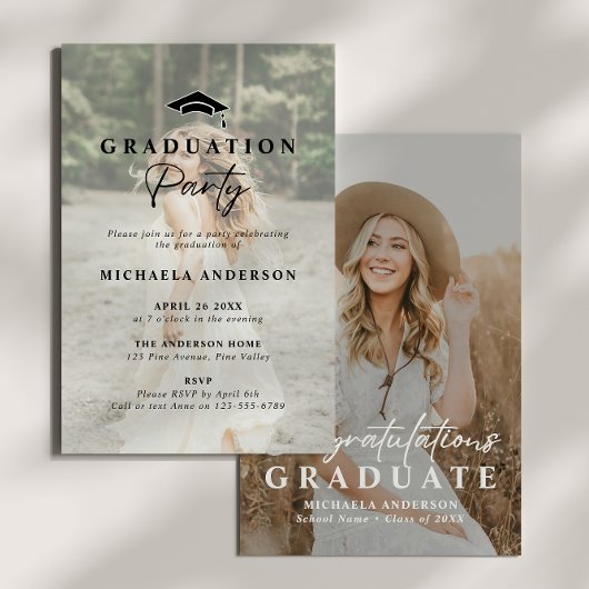 Modern Graduation Party Handgeschreven Script 2-fo Kaart