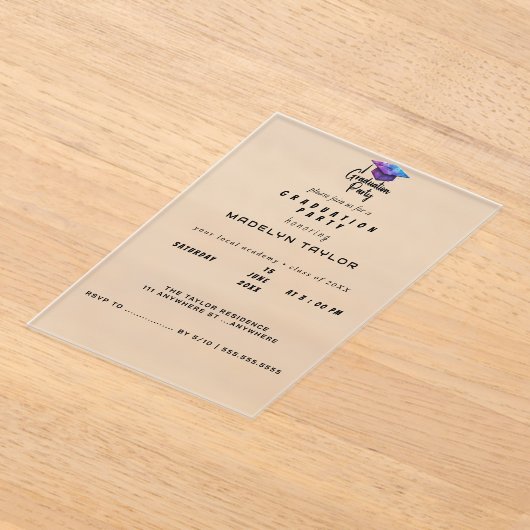 Modern Graduation Party Invitation – Elegant Pet & Acryl Uitnodigingen (Laagn)