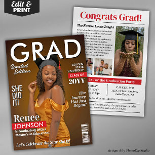 Modern Graduation Party Nodig Afstudeerder Magazin Feestdagenkaart