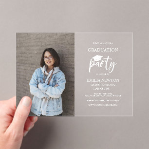 MODERN GRADUATION PARTY PET FOTO ACRYL UITNODIGINGEN