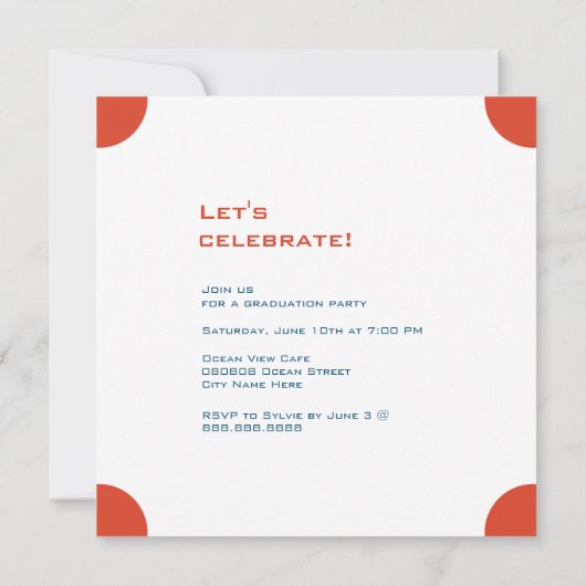 Modern Graduation Party Rood en Blauw Vierkant Kaart (Achterkant)