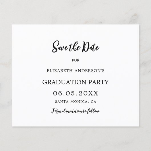 Modern Graduation Party Save the Date kaart (Achterkant)