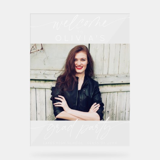 Modern Graduation Party Script Photo Welcome  Acryl Bord (Voorkant)