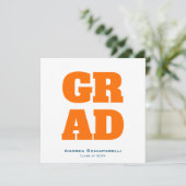 Modern Graduation Party Sinaasappel en Blauw Plein Kaart (Staand voorkant)