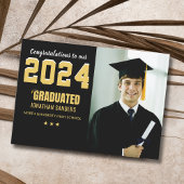 Modern Graduation Party with 1 Photo in Black  Kaart