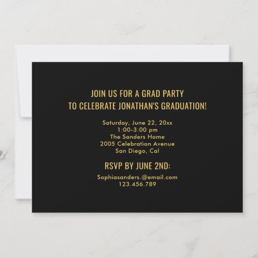 Modern Graduation Party with 1 Photo in Black  Kaart (Achterkant)