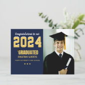 Modern Graduation Party with 1 Photo in Blue Kaart (Staand voorkant)