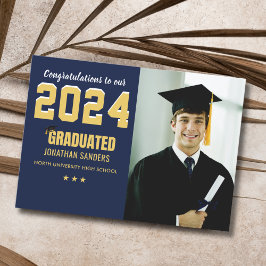 Modern Graduation Party with 1 Photo in Blue Kaart