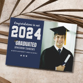 Modern Graduation Party with 1 Photo in Blue Kaart