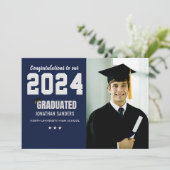 Modern Graduation Party with 1 Photo in Blue Kaart (Staand voorkant)