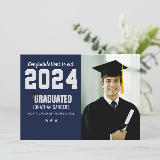 Modern Graduation Party with 1 Photo in Blue Kaart (Staand voorkant)