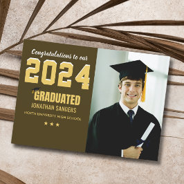 Modern Graduation Party with 1 Photo in Brown Kaart