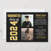 Modern Graduation Party with 2 Photos in Black Kaart (Voorkant)