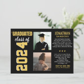 Modern Graduation Party with 2 Photos in Black Kaart (Staand voorkant)