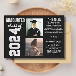 Modern Graduation Party with 2 Photos in Black Kaart