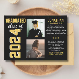Modern Graduation Party with 2 Photos in Black Kaart