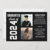 Modern Graduation Party with 2 Photos in Black Kaart (Voorkant)