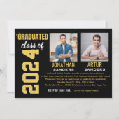 Modern Graduation Party with 2 Photos in Black Kaart (Voorkant)