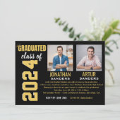 Modern Graduation Party with 2 Photos in Black Kaart (Staand voorkant)