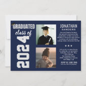 Modern Graduation Party with 2 Photos in Blue Kaart (Voorkant)