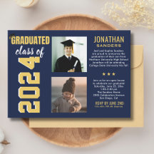 Modern Graduation Party with 2 Photos in Blue