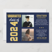 Modern Graduation Party with 2 Photos in Blue Kaart (Voorkant)