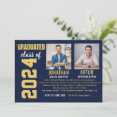 Modern Graduation Party with 2 Photos in Blue Kaart (Staand voorkant)