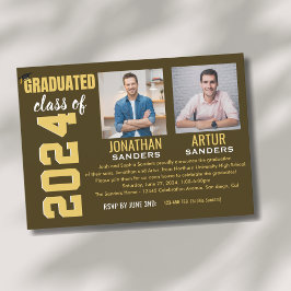Modern Graduation Party with 2 Photos in Brown Kaart